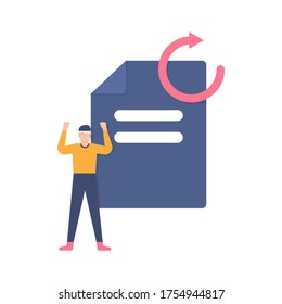illustration strong man who stood in front of syimbol documents and repetition. revision and pressure resistant concept. mentally strong employees. flat design. can be used for elements, landing pages