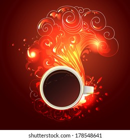 Illustration of strong power coffee with waves and splashes