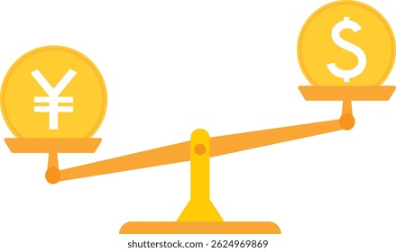 Ilustración del yen fuerte y del dólar débil, ilustración del aumento del valor del yen