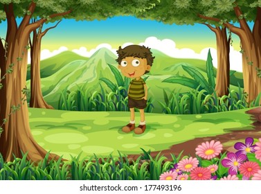 Illustration of a stubborn child at the forest