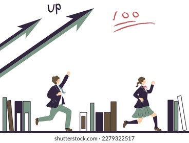 Ilustración de un estudiante avanzando hacia la mejora académica con libros
