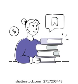 An illustration of a student borrowing books for study and knowledge.