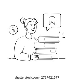 An illustration of a student borrowing books for study and knowledge.