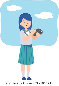 Illustration of a student with a camera , photography club