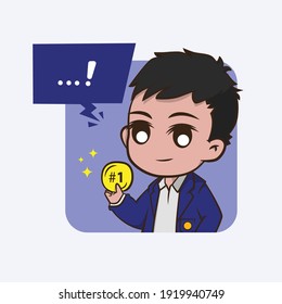 Ilustración de personajes estudiantiles con medallas