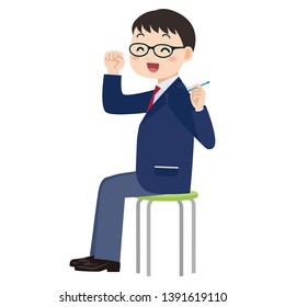 Illustration of a student doing a guts pose.Vector illustration
