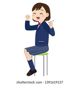 Illustration of a student doing a guts pose.Vector illustration