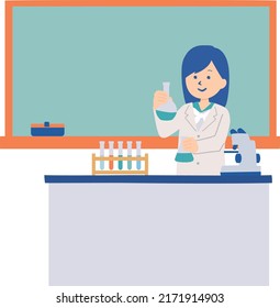 Illustration of a student doing a scientific experiment , chemistry club