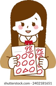 Ilustración de un estudiante recibiendo una puntuación alta en una prueba.
