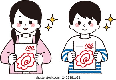 Illustration of a student getting a perfect score on a test.