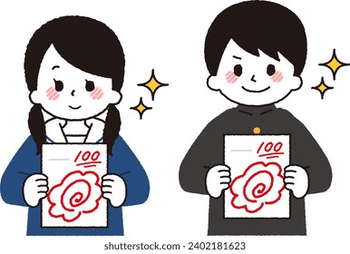 Illustration of a student getting a perfect score on a test.