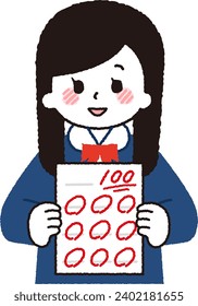 Illustration of a student getting a perfect score on a test.