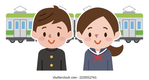 Illustration of a student going to school by train