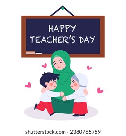 illustration of a student hugging their teacher for a teachers day poster. Vector illustration