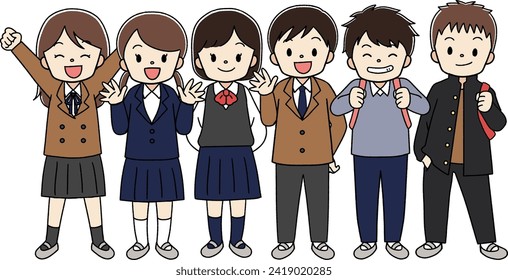 Illustration of student kids wearing uniforms