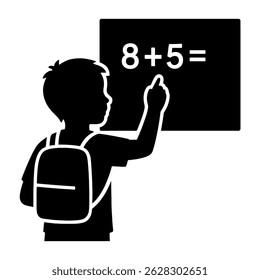 Illustration of student learning mathematics on chalkboard for education and school related content