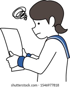 Illustration of student looking at print