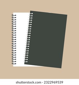 Illustration of student notebook for preparation for university and back to school. Minimalist black and white note book needed for study purposes and taking notes on subject matter