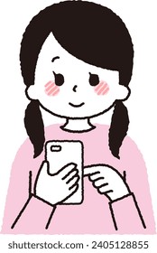 Illustration of a student operating a smartphone.