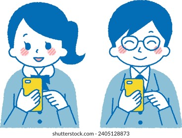 Illustration of a student operating a smartphone.