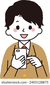 Illustration eines Studenten, der ein Smartphone betreibt.