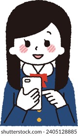Illustration of a student operating a smartphone.