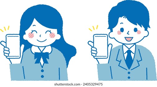 Illustration of a student operating a smartphone.