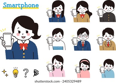 Illustration of a student operating a smartphone.