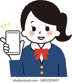 Illustration of a student operating a smartphone.