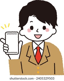 Illustration of a student operating a smartphone.