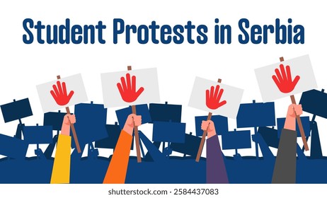 Illustration of Student Protests in Serbia with Protest Signs