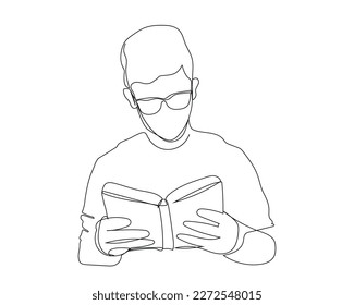 ilustración de un estudiante leyendo un libro en línea continua, dibujo de línea continua de un estudiante.