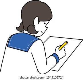 Illustration of a student solving a test paper