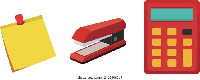 illustration student studying useful tools, post-it,calculator,stapler