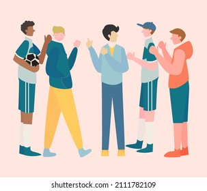 illustration of student talking each other, with different cultures, different skin colors