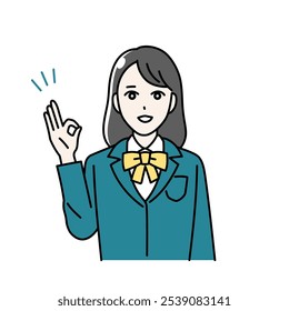 Illustration of a student wearing a uniform doing an OK pose