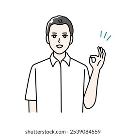Illustration of a student wearing a uniform doing an OK pose