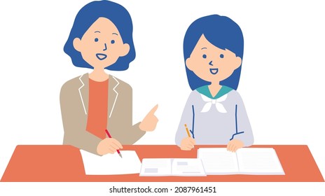 Illustration of a student who has a teacher teach him to study