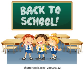 Ilustración de los estudiantes y una junta de regreso a la escuela
