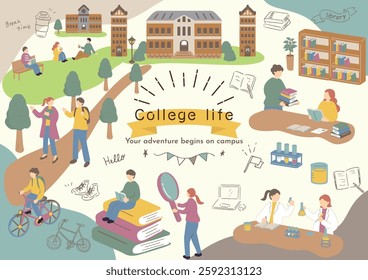 An illustration of students enjoying campus life