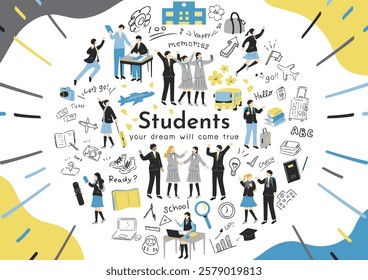 An illustration of students enjoying school life