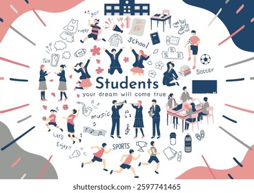 An illustration of students enjoying school life