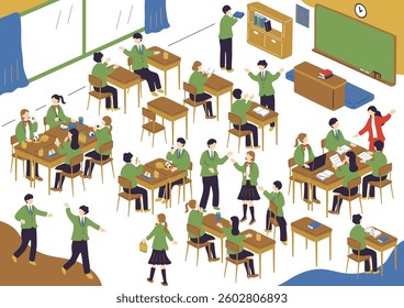 Illustration of students enjoying school life