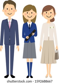 Illustration of students and family attending the graduation ceremony.