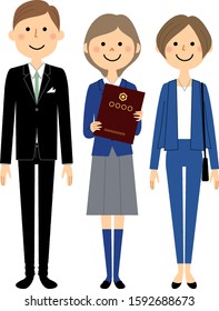 Illustration of students and family attending the graduation ceremony.