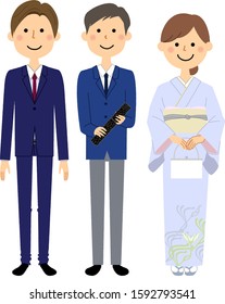 Illustration of students and family attending the graduation ceremony.