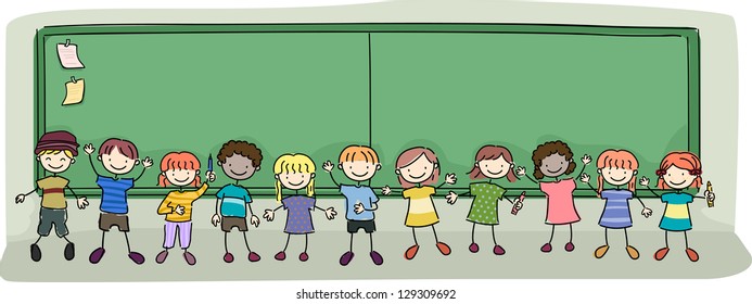 Illustration of Students in front of Blackboard