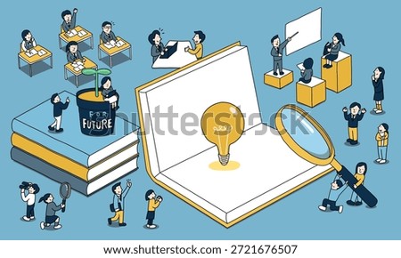 Illustration of students growing towards the future through learning at school or cram school