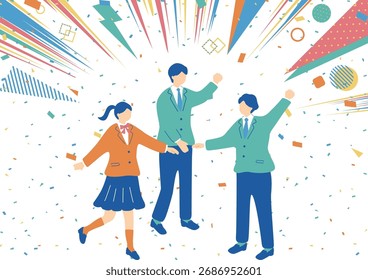 Illustration von Studierenden in einem Huddle mit Action Lines