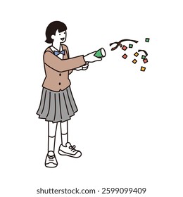 Illustration of students in an isometric composition pulling crackers
